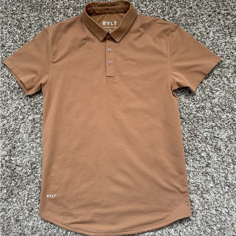 BYLT Lux Polo Men’s Sz Small Brown Drop Cut Casual Soft Stretch Polo Shirt
